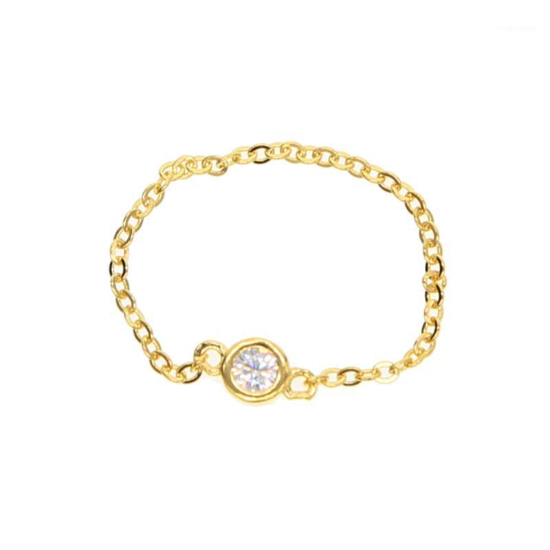 

100% 925 sterling silver + cubic zirconia single stone silver chain rings for women1