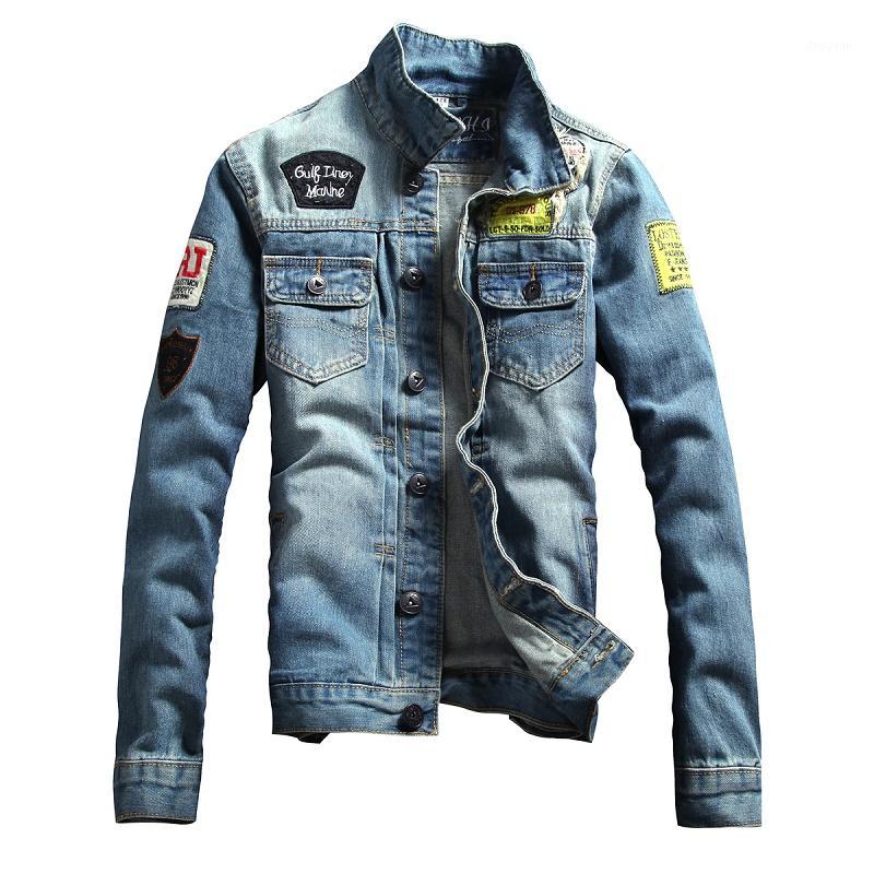 

Men's Jackets Wholesale- Bomber Jacket Fashion Men Denim Coat Slim Short Style1, Blue