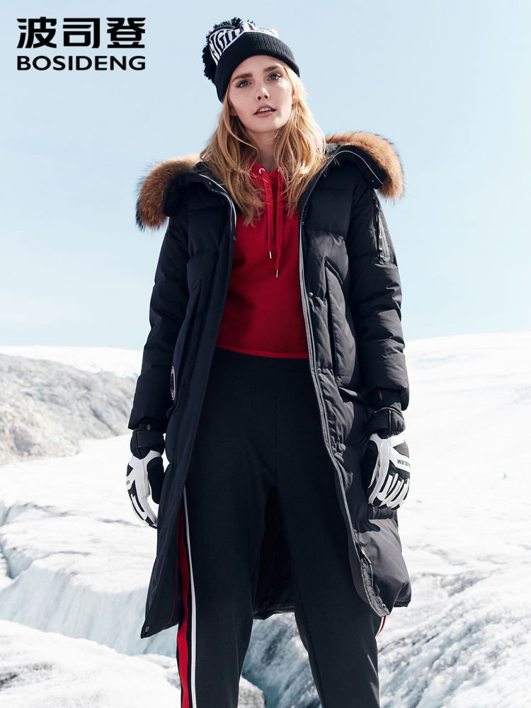 

BOSIDENG harsh winter jacket women goose down coat big natural fur outlife waterproof windproof thicken long parka B80142154 210203, 8003