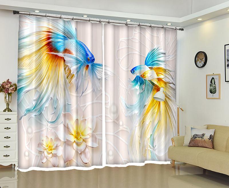 

kids sheer Curtains fish Luxury Blackout 3D Window Curtain Living Room Bedroom Drapes Cortina Rideaux Customized size pillowcase, 3d green curtain