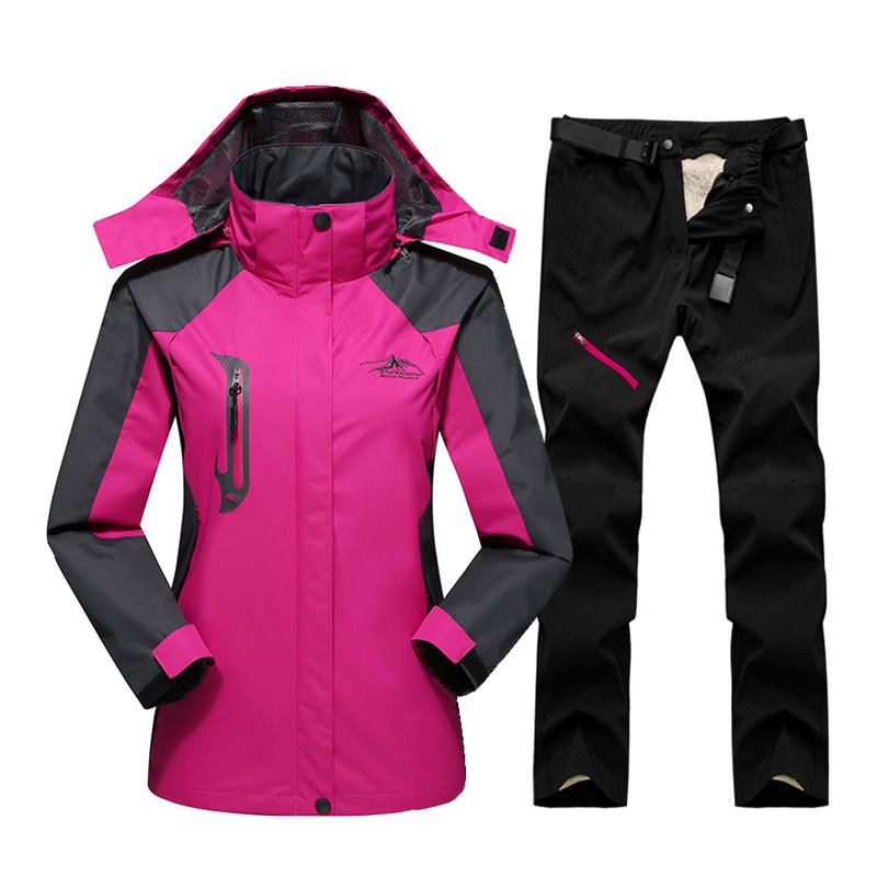 

2020 Ski Suit For Women Outdoor Waterproof Windproof Ski Jackets Winter Skiing Snow Fleece Jackets Women's Snowboard Suit, Green rose red set