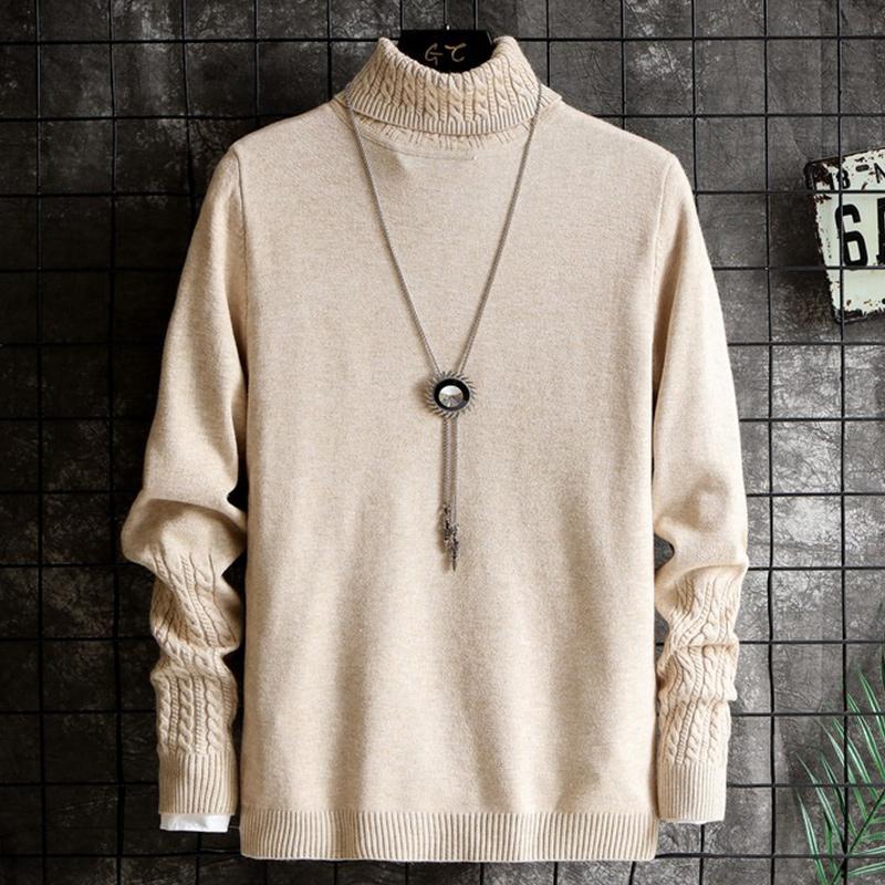

Men Turtleneck Solid Color Warm Sweater Long Sleeve Slim Fit Under Sweater Korean Style Men Knitwear Pullover Jumper 3XL, White