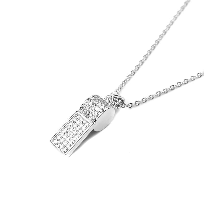 

DoreenBeads Stainless Steel Chain Necklace Cubic Zirconia Silver Color Whistle Pendant Jewlery For Women Gift 45cm Long, 1 PC