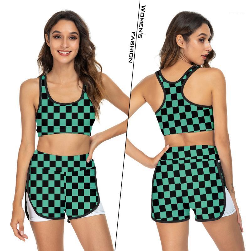 

Plus Size Print Yoga Set Fitness Women Sports Running Suit Gym Wear Halter Vest Workout Elastic Quick Dry Shorts Yoga Sets1, B style