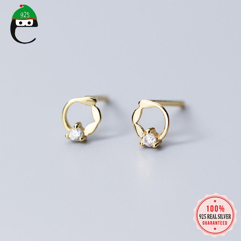 

Stud ElfoPlataSi 925 Sterling Silver Jewelry Tiny 5mmX7mm Hollow Leaves CZ Earrings For Women Girls Friend Kid Lady Gift XY866