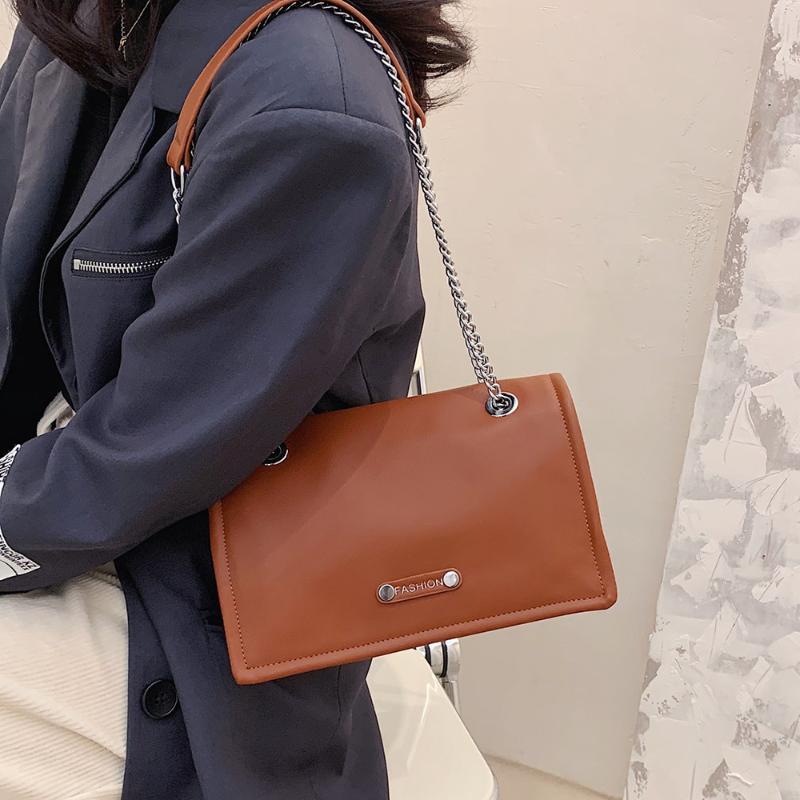 

Fashion Chain Women's Bag 2021 New Trend PU Leather Shoulder Bags Lightweight Luxury Female Handbag Daily Shopper, Black