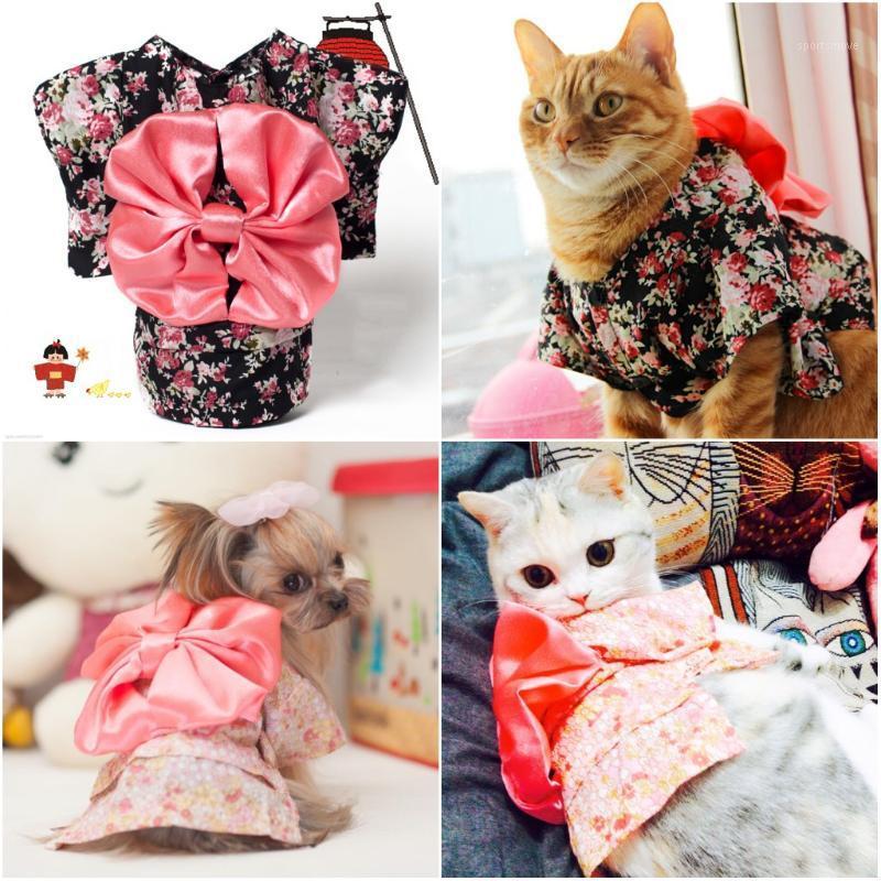 

Japan Style Pet Cat Kimono small flower pet clothes dog cat kimono with Big bowknot Dress up necessary For Small Dog1