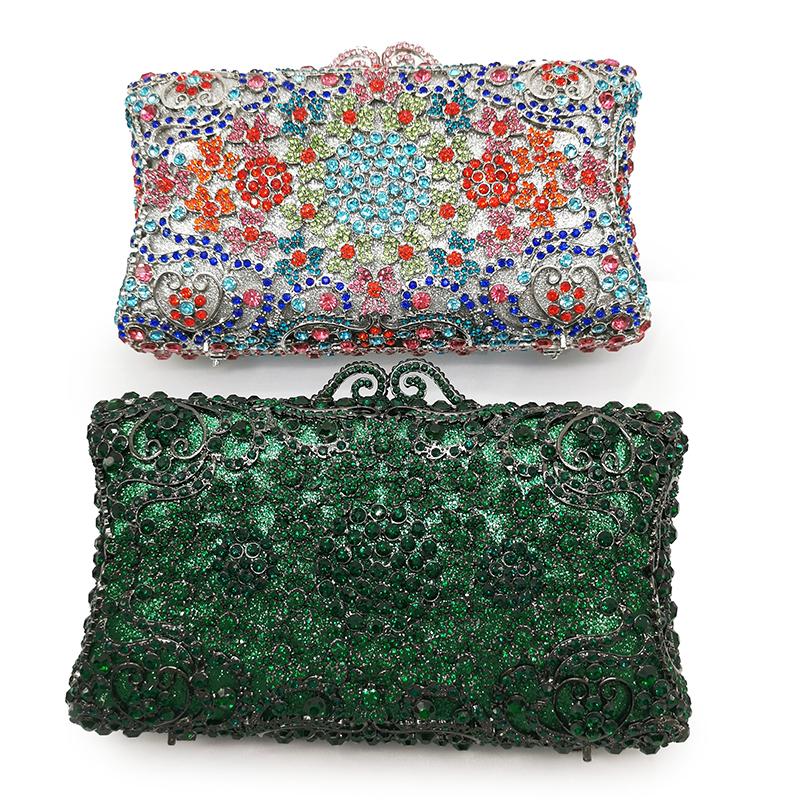 

Luxury Red/Green Rhinestone Messenger Bag 8 Colors Women Clutches Bags 100% Handmade Ladies Gemstone Diamond Evening Handbags, Pink