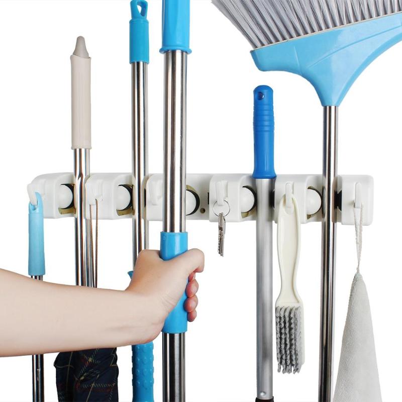

broom and mop holder wall mounted Storage cleaning Tools Commercial Mop Rack closet organizer tool hanger for Kitchen Garden