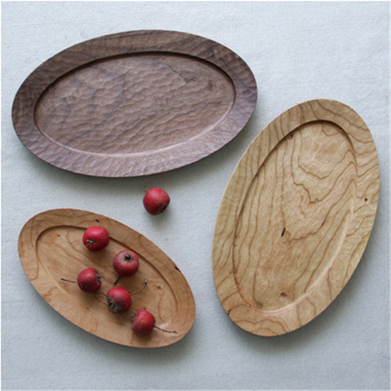 

2021 New Oval Shape Black Walnut Beech Wood Trays Plates Storage for Home Fruit Candy Dishes Saucer Tea Coffee Dessert Dinner Fott