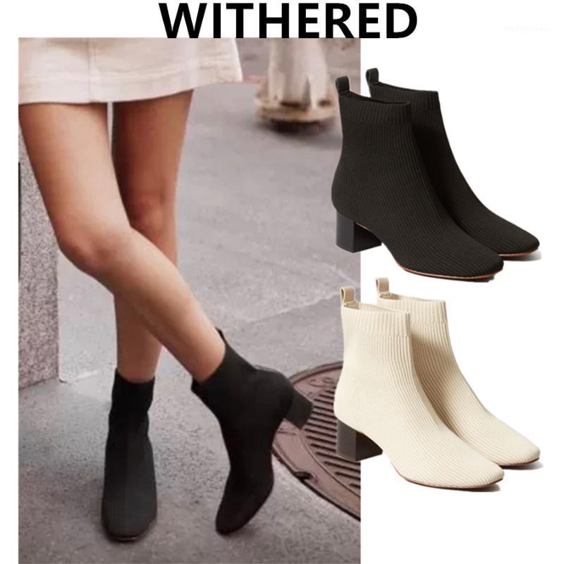 

WIthered England Style Fashion Simple Solid Winter Socks Boots Women High Heel Ankle Boot Shoes Woman Botas Mujer Shoes Women1, Beige