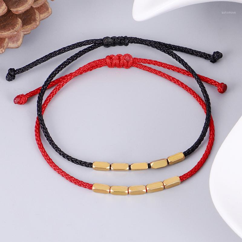 

Lucky Black Rope Bracelet With Copper Charm Beads Tibetan Buddhist Hand Braid Knots couple bangle1