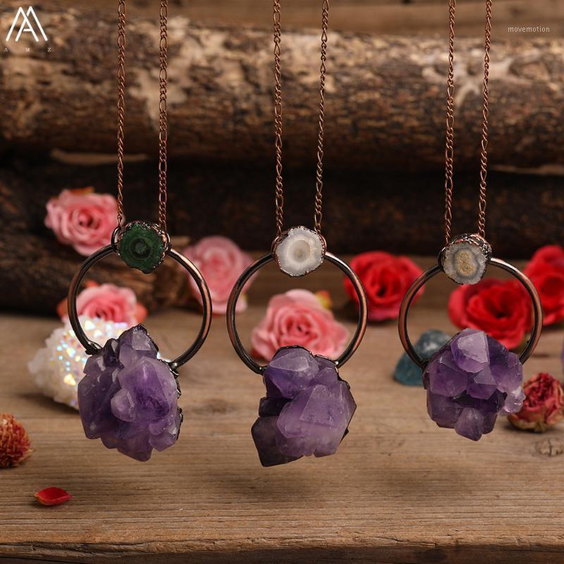 

Fashion Women Bronze Chains Necklace Natural Deode Agates Amethysts White Quartz Hoop Pendant Necklace Jewelry For Women Jewelry1