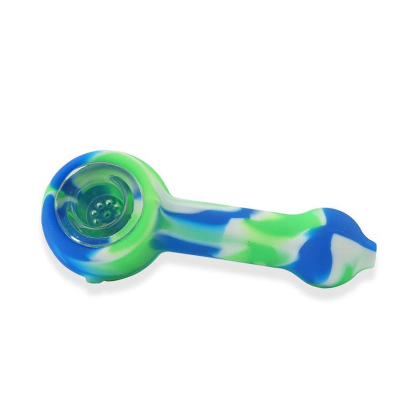 

4.2'' silicone smoking pipes Mixed color glass pipe glass smoke with multi holes bowl hand pipes