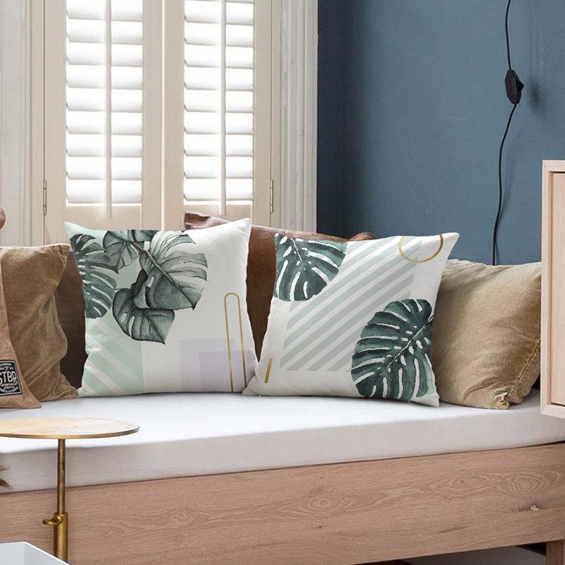 

DUNXDECO Cushion Cover Decorative Pillow Case Modern Nordic Dark Green Plants Geometric Print Coussin Sofa Chair Bedding Coussin