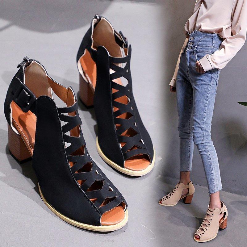 

Sandals women summer new thick heel high heel women sandals fish mouth hollow women's shoes fashion all-match personality hot, Beige