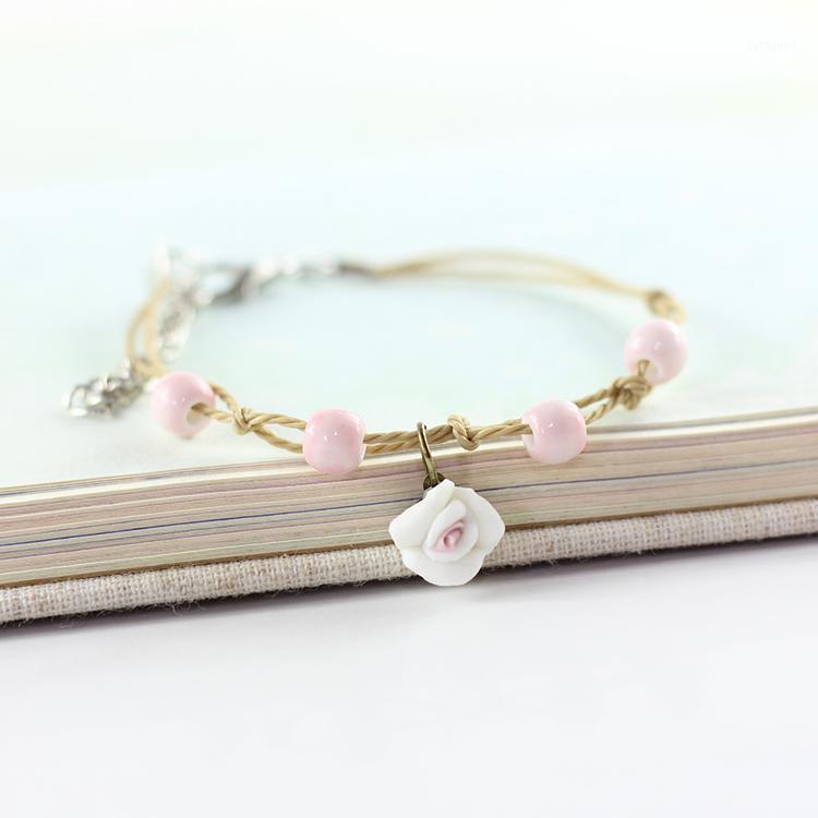 

Charm Bracelets Handmade Pastoral Style Flower And Beads Ceramic Bracelet Female Sweet Korean Jewelry For Women Girl1