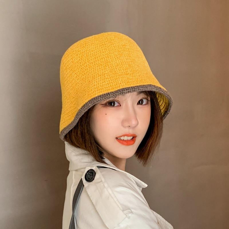 

Han version knitted wool fisherman's hat children autumn and winter warm basin hat solid color bucket tide womans hats, Black