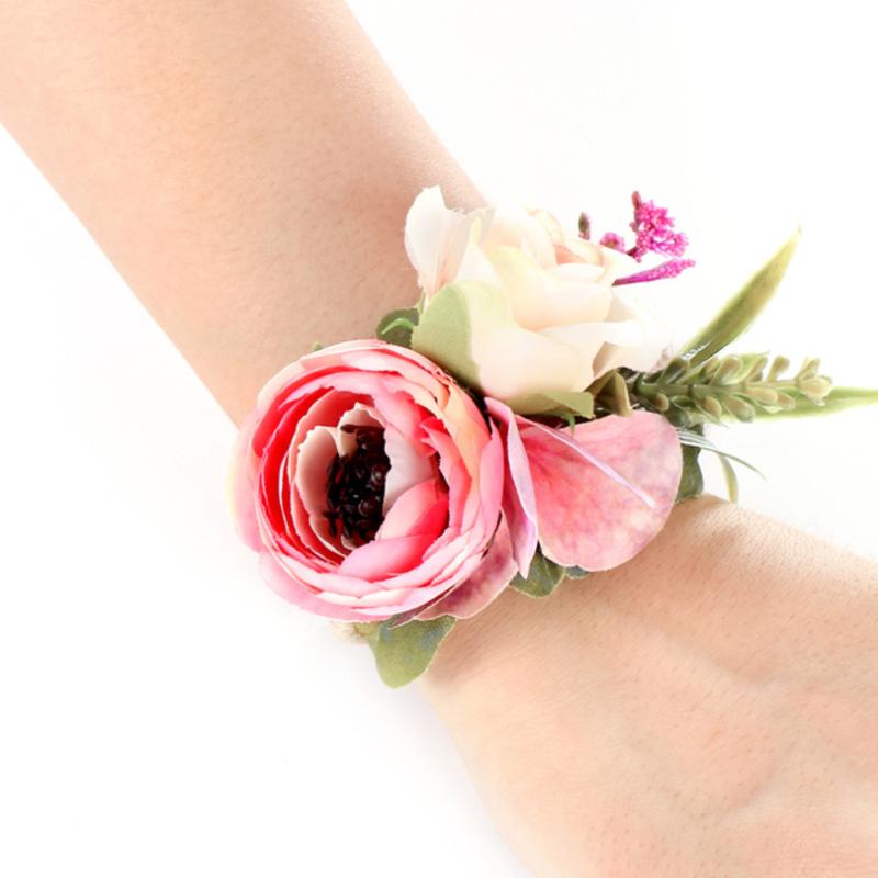 

Fake rose flower elegant wrist bracelet Bride groom wedding corsages and boutonnieres Woven Straw for Wedding Prom