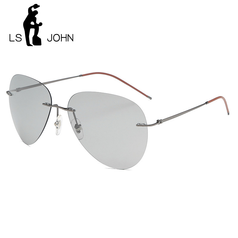 

LS JOHN Pilot Photochromic Polarized Sunglasses Men Brand Designer Vintage Ultralight Rimless Titanium Sun Glasses for Women Q0121