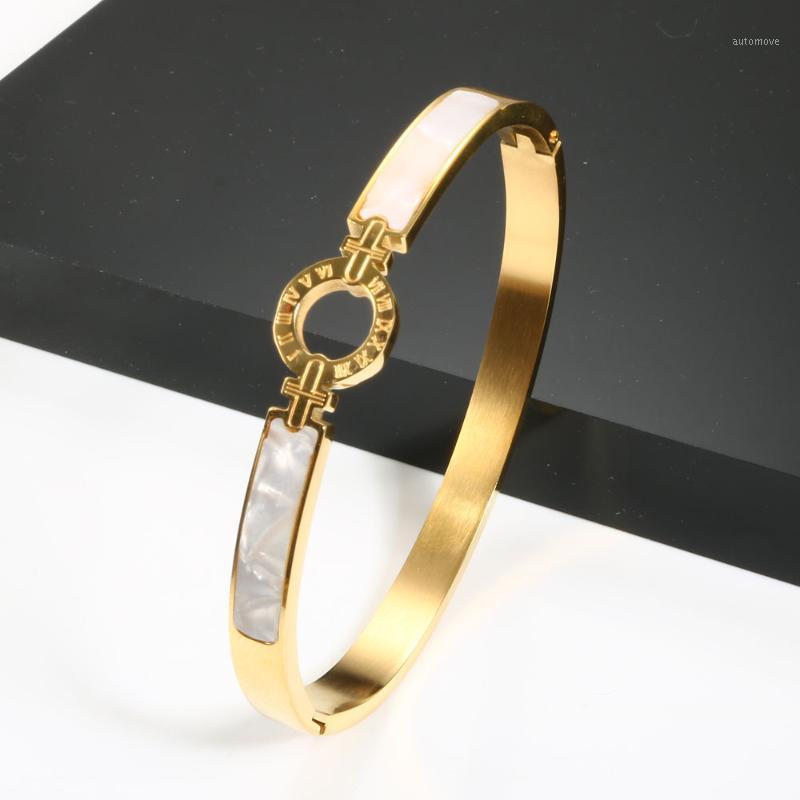 

New Arrival White Shell Roman Numeral Bangles & Bracelets Gold Plating Women Bangle For Fashion Bracelet Jewelry1