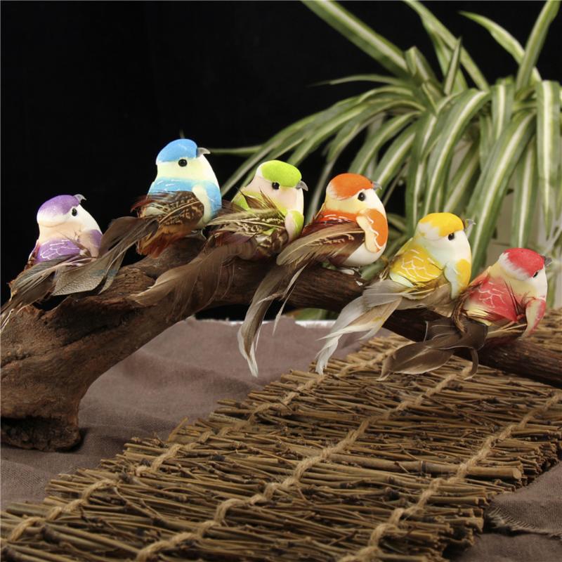 

12 Pcs 6 Colors Artificial Feathered Birds Vivid Colorful Bird Desktop Ornaments Decorations Photo Props for Landscape Home Gard