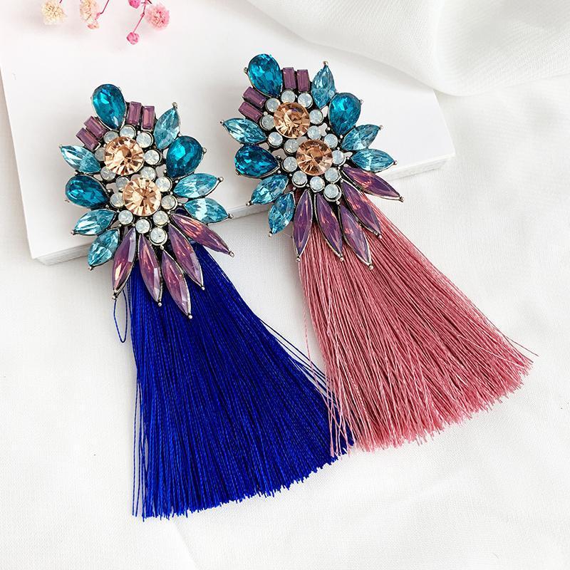

Dangle & Chandelier Handmade Big Crystal Flower Earring Vintage Bohemian Rhinestone Color Yellow Long Tassel Drop Earrings For Women Jewelry