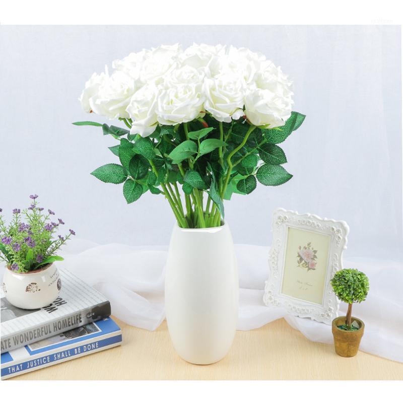 

Factory Artificial Single Rose Flowers Indoor Silk Flower Bouquet Art Festival Gift Living Bad Room Bar Decoration Ornament1, White