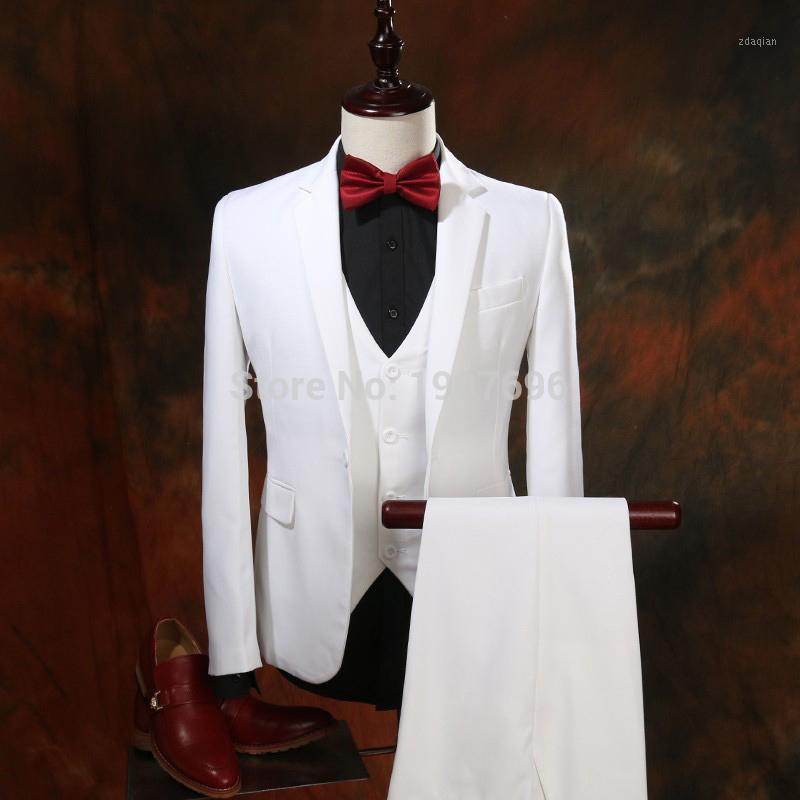 

White Wedding Groom Tuxedos for Slim Fit Man Suits 3 Piece Men Suit Jacket Pants Vest Notched Lapel Prom Party Blazer1