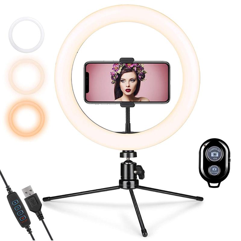 

LED Ring Light with Tripod Stand for YouTube Video and Makeup Mini LED Camera Light with Cell Phone Holder Desktop Lamp