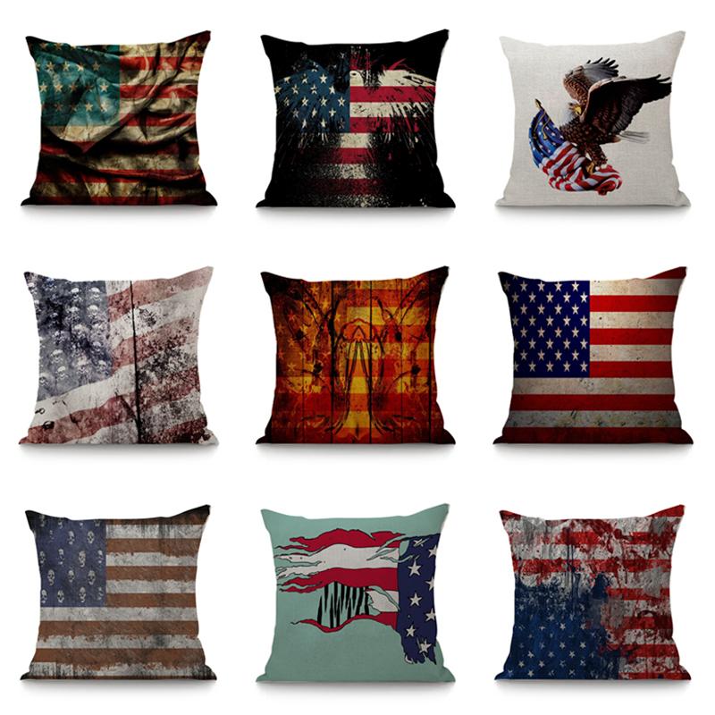 

American Flag Pattern Cushion Cover 45x45cm For Sofa Car Home Decor Decorative Seat Chair Linen Pillow case Room Decoration, As picture