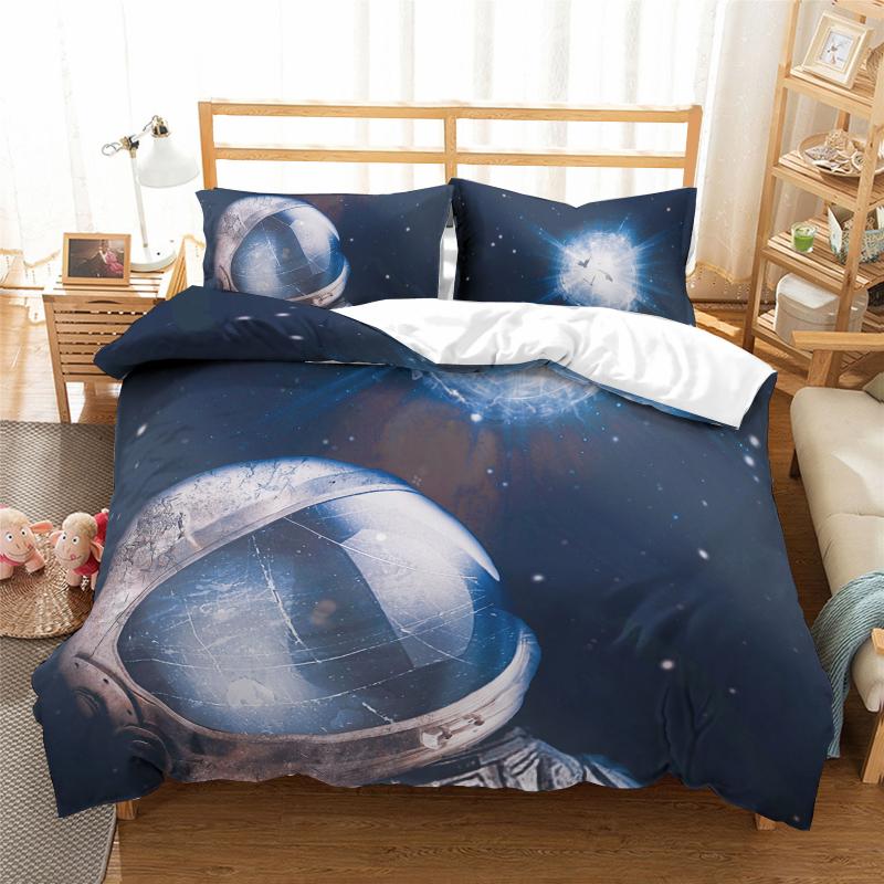 

3D Bedding Sets Euro Double Queen King Duvet Cover Set Blanket Quilt Cover 2-3Pcs Bed set Starry Galaxy Planet, As picture