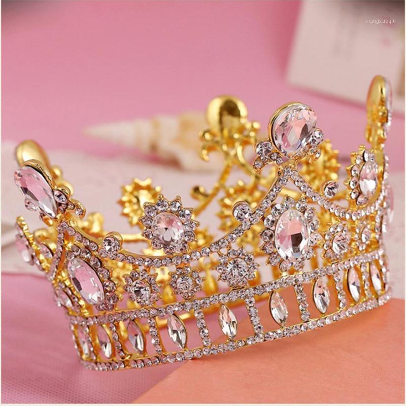 

8cm High Royal Queen Crown Crystal Rhinestone Stone Wedding Tiara For Women Costume Bridal Hair Accessories Perimeter 35cm Clips & Barrettes, Golden;silver