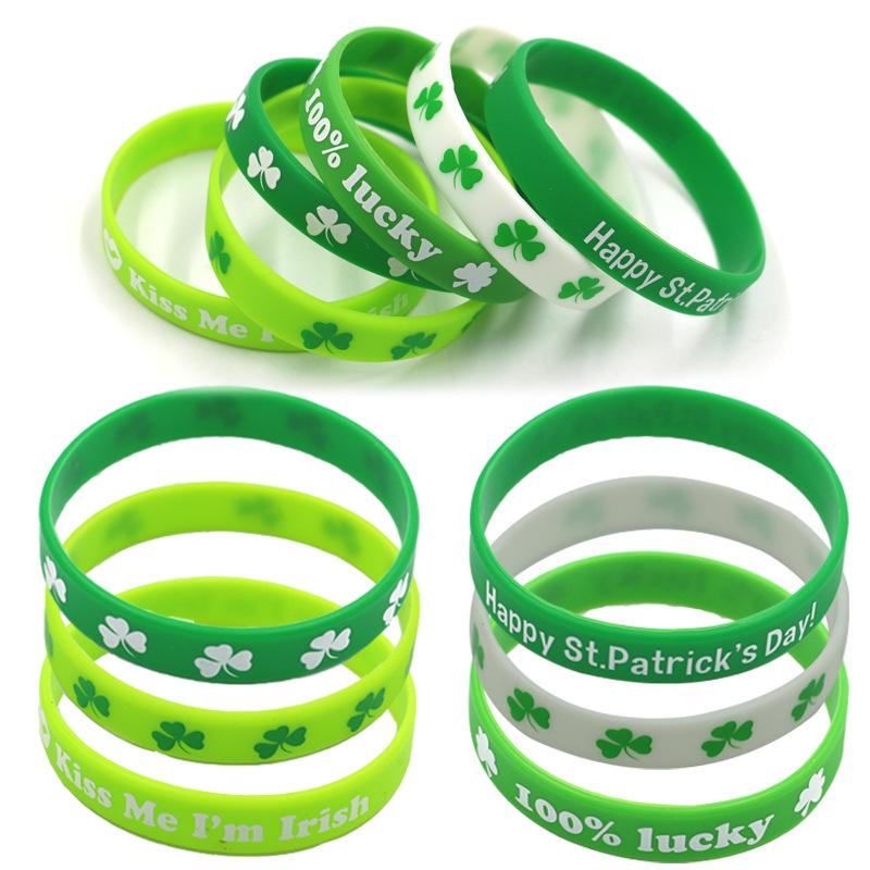 

Bangle 2022 Year Silicone Green Bracelet Irish Festival Gift Clover Bracelets For Women And Christmas Accessories