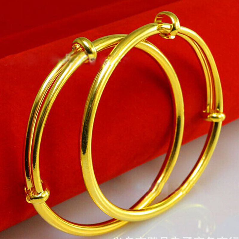 2pcs Smooth Children's Expandable Bangle 18k Yellow Gold Filled Kids Baby Bangle Dia 50mm-image-616276628
