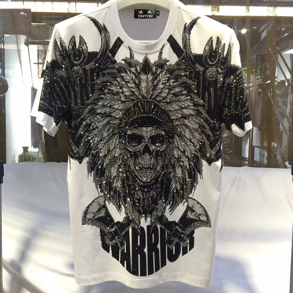 

Pp Bag Packaging Shirts Feather Skull Printed T-shirt O-neck Tshirt Top Men' Streetwear Shirt New Menswear Plhq, Red