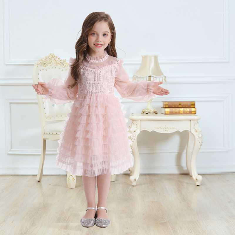

Autumn Floral Girls Casual Clothes Lace Mesh A-Line Dresses For Girls Holiday Kids Clothing Baby Girl Birthday Party Vestidos1