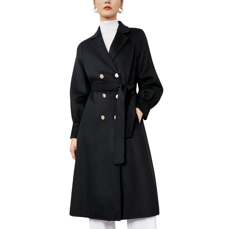

2020 New Black Colo Slashes Slim Women Wool Blend Long Coat Elegant Ladies Double-Sided Cashmere Temperament Winter Outwear