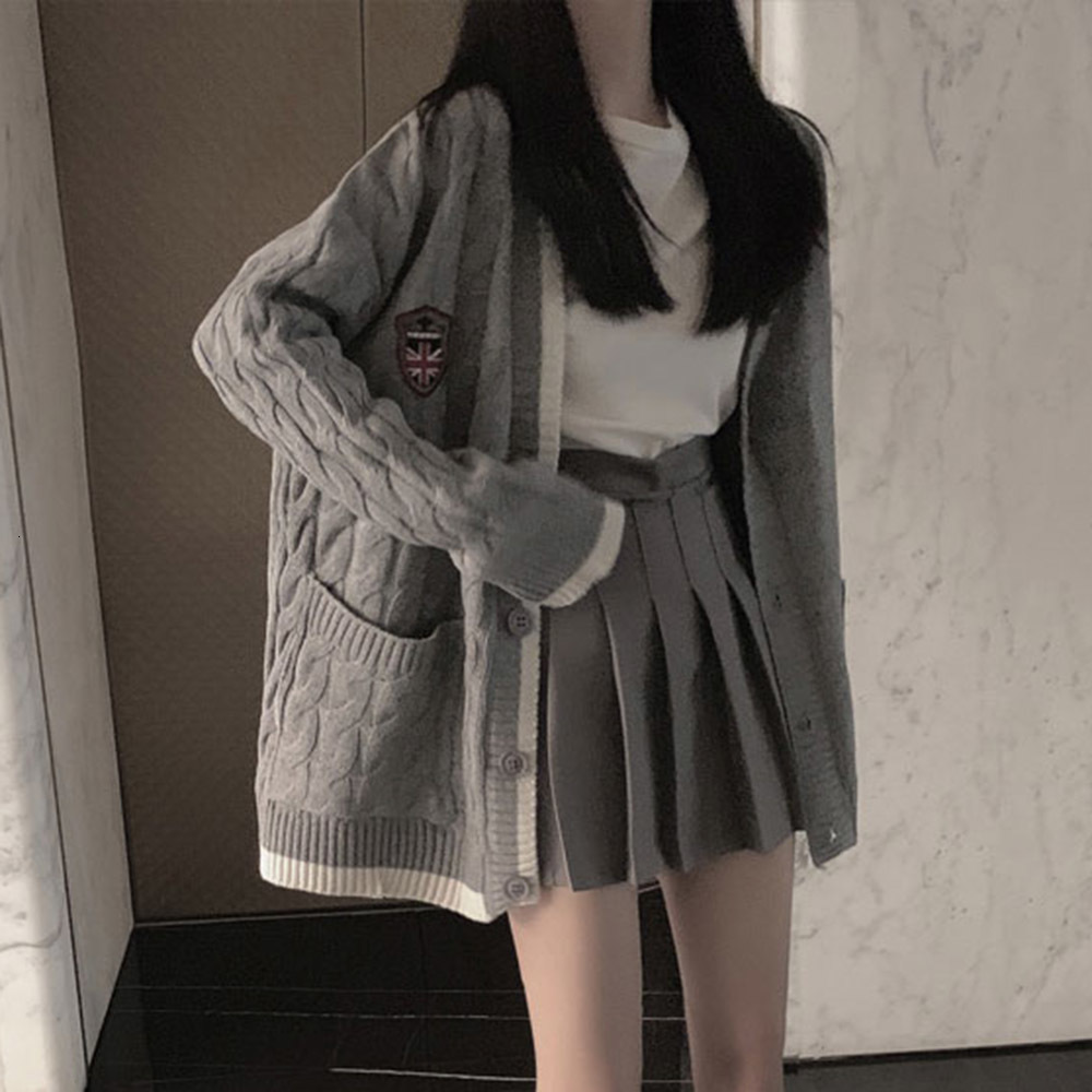 

2021 Women's New Cardigan Female Sweater V-neck Long Sleeve Fall Winter Outwear Coat Personality Loose Z0XO, Gray