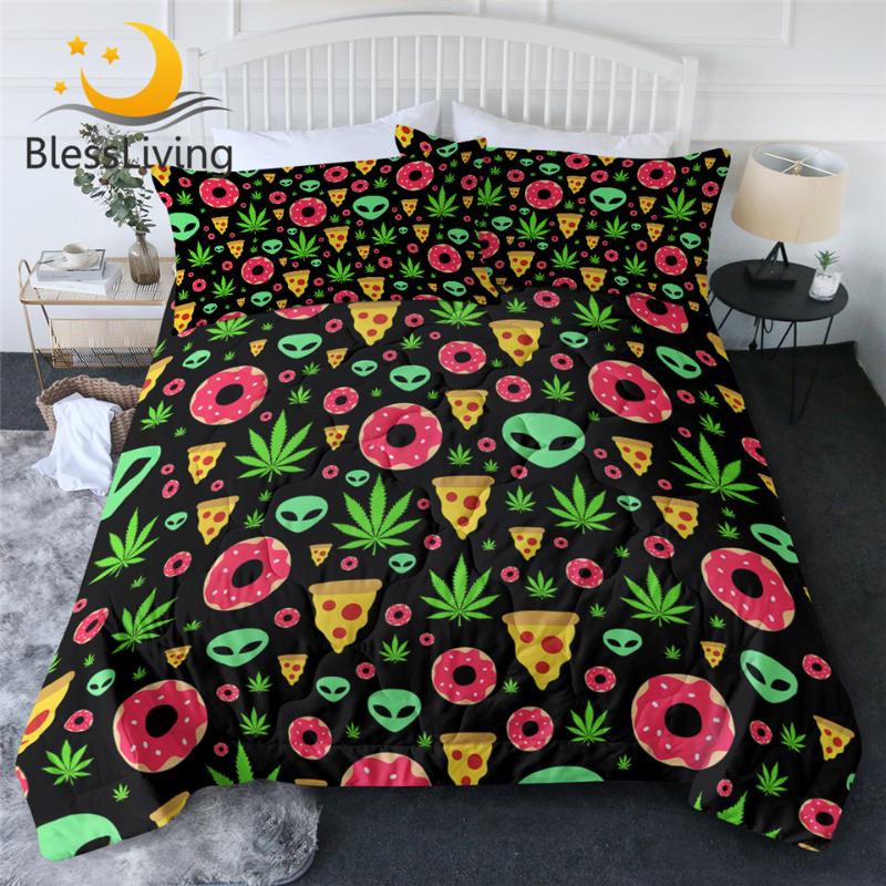 

BlessLiving Alien Cool Blanket Colorful Bedspread Donuts Pizza Air-conditioning Duvet Leaf Summer Quilt Dropship, 001