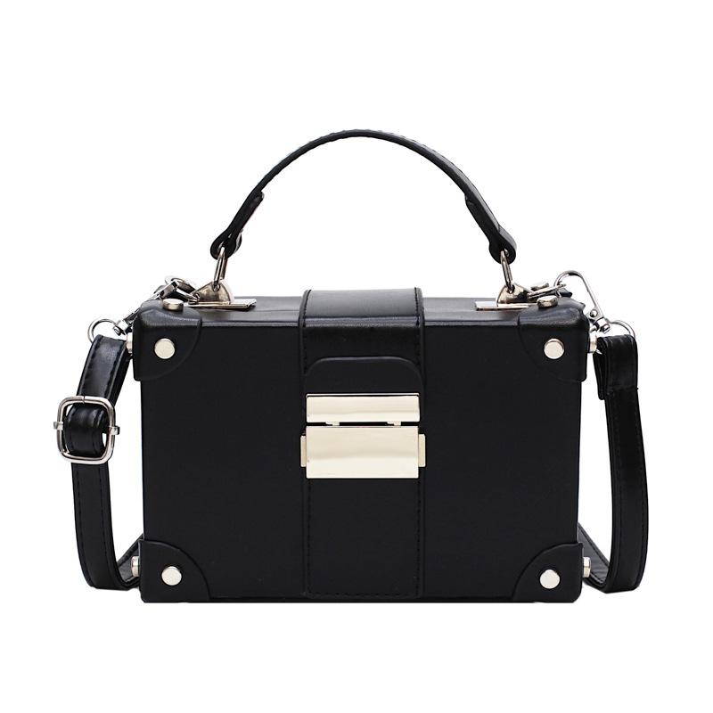 

Wild box small bag women's bag new PU retro female fashion texture shoulder messenger portable small square, Black