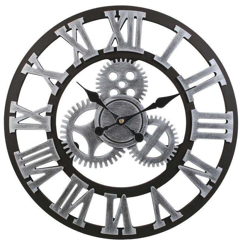 

Promotion! Retro Vintage European Handmade 3D Gear Decorative Wooden Vintage Wall Clock (Silver Color