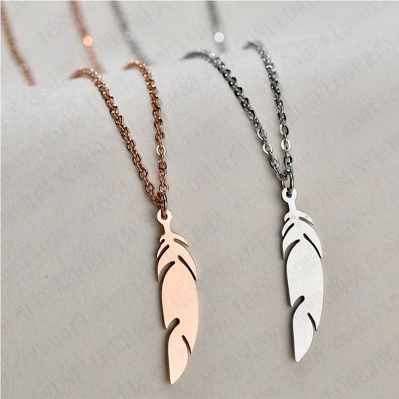

Fashion Openwork DIY Feather Pendant Necklace Gift Stainless Steel ladies exquisite necklace