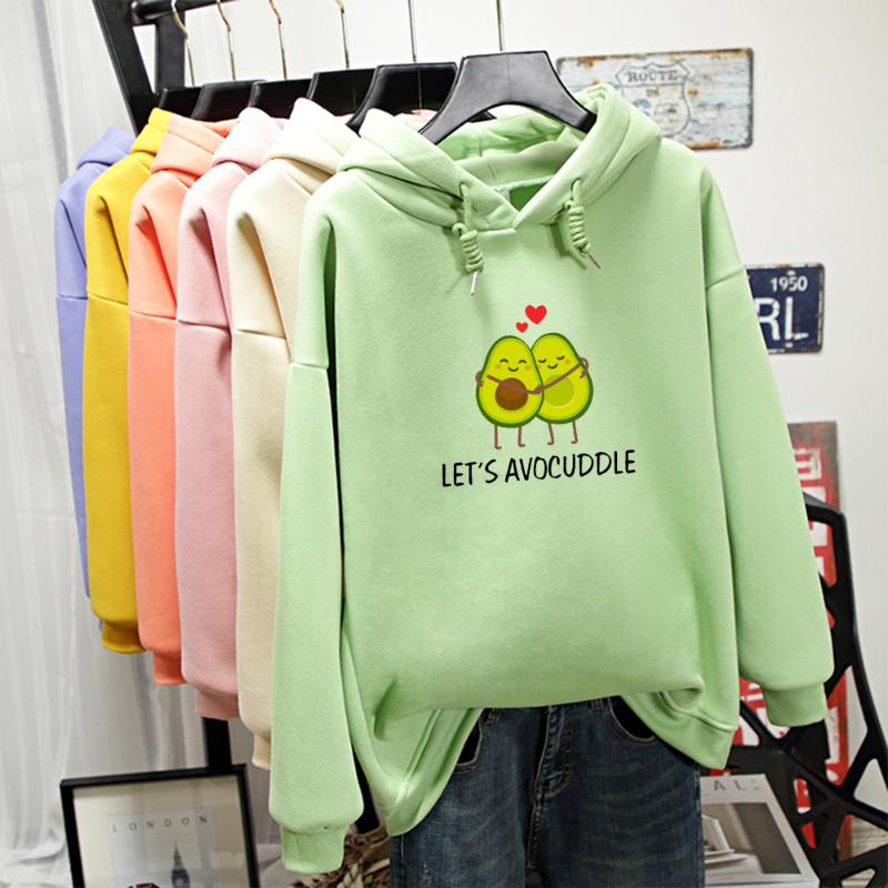 

Plus Velvet Thick Streetwear Lover Sweatshirt Harajuku Oversize Hoodies Print Avocado Hooded Women Men Couple Long Sleeve Winter, Green