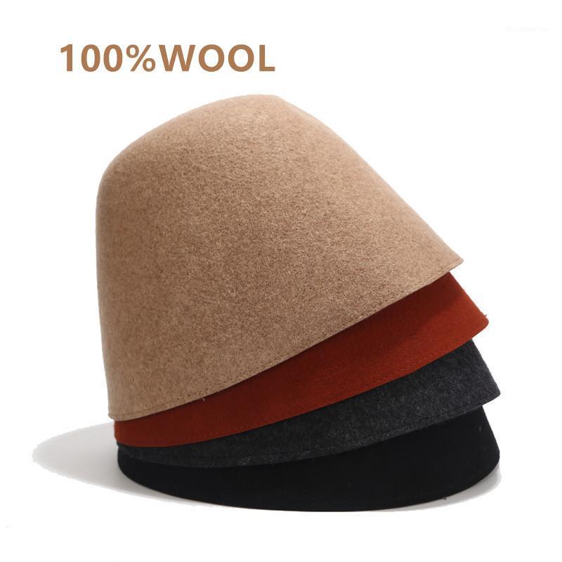 

100% wool hat autumn Winter hats for women warm ladies caps fashion solid colors bucket hat black bonnet Vintage Hats Skullies1, Green