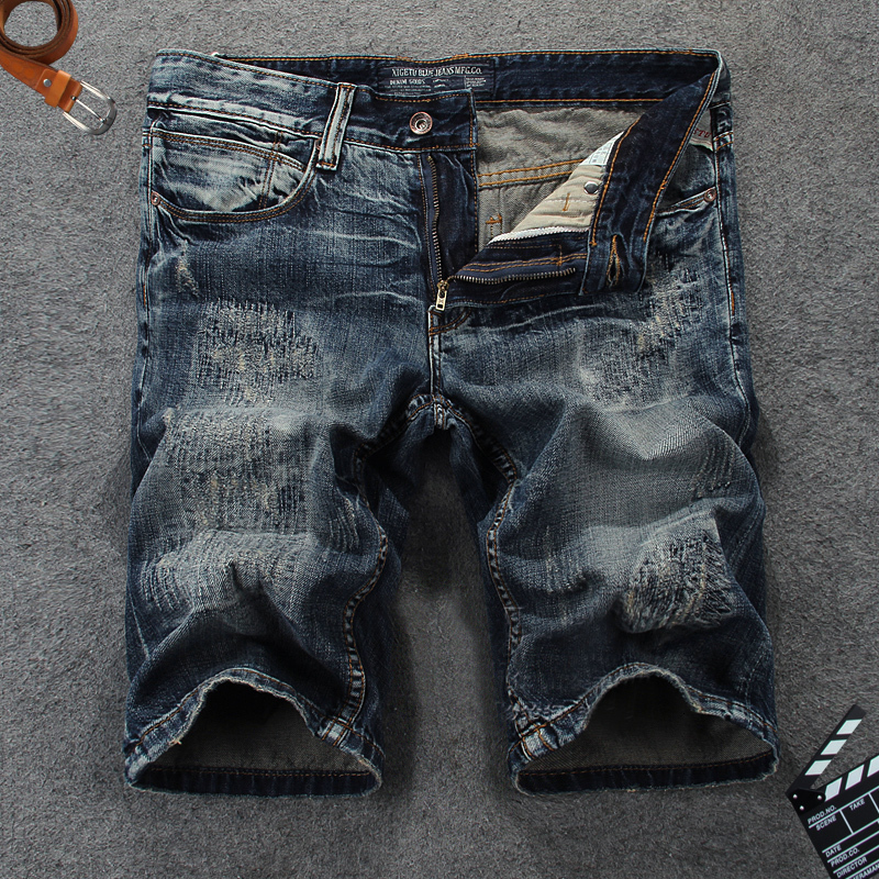

2021 New Summer Newly Designer Retro Dark Blue High Quality Ripped Denim Shorts Men Fashion Hip Hop Short Homme 1cxb