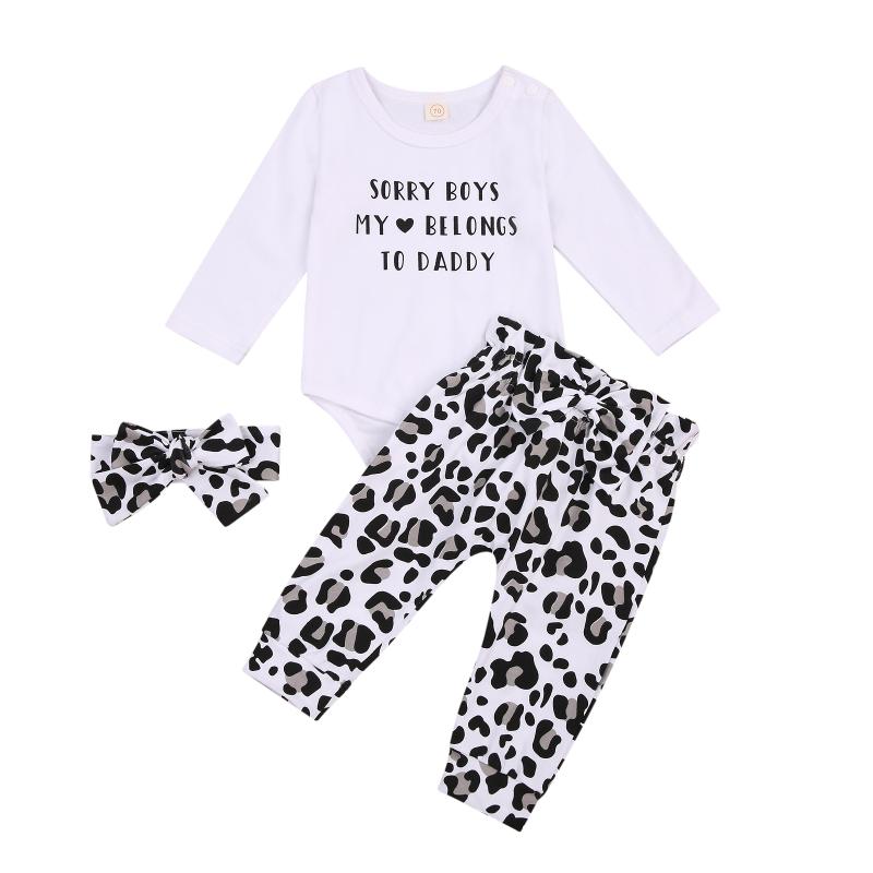 

Infant Newborn Baby Girl 3Pcs Set Clothes Long Sleeve Letter Print Bodysuits Leopard Pants Headband Valentine Day Spring Autumn, As pic