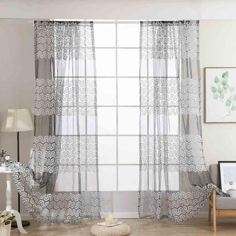 

Leaves Sheer Curtain Tulle Window Treatment Voile Drape Valance Fabric window curtain bed room bay curtains #WS, Chocolate