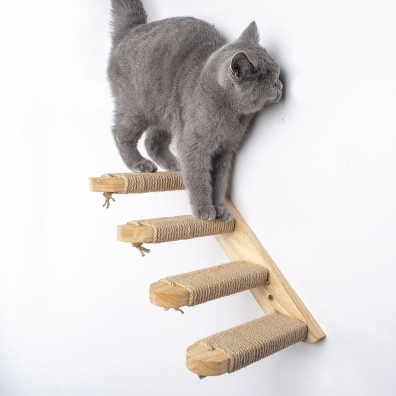 

Wall Mounted Cat Climbing Ladder Kitten Pet Furniture Play House Wood Climbing Stairs Frame with Sisal Rope
