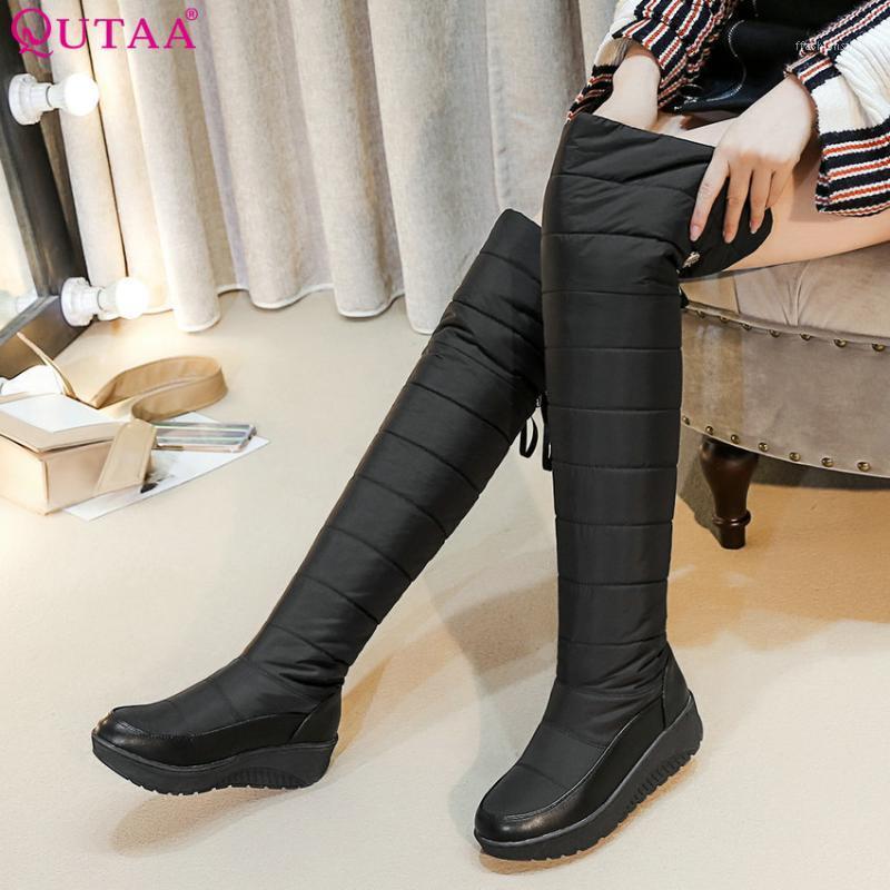 

QUTAA 2020 Women Boots Over The Knee High Boots Keep Warm Pu Leather Sonw Black Winter Shoes Women Size 35-441